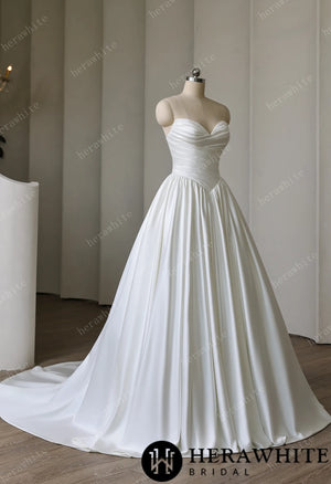 Strapless Sweetheart Satin Ball Gown with Pleated Bodice HW3892