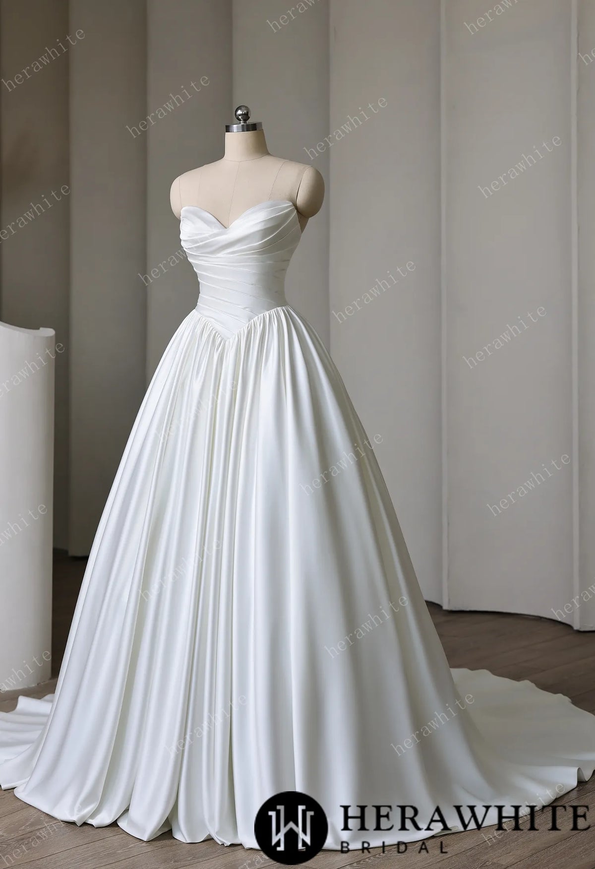 Strapless Sweetheart Satin Ball Gown with Pleated Bodice HW3892