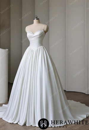 Strapless Sweetheart Satin Ball Gown with Pleated Bodice HW3892