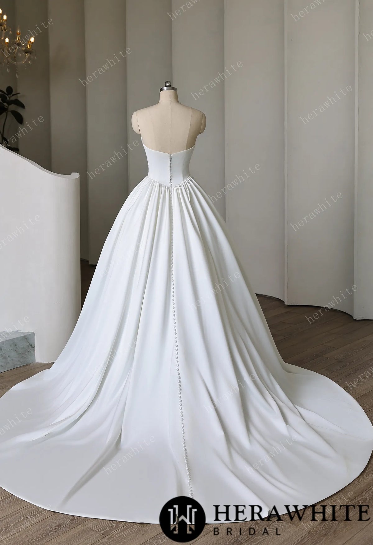 Strapless Sweetheart Satin Ball Gown with Pleated Bodice HW3892