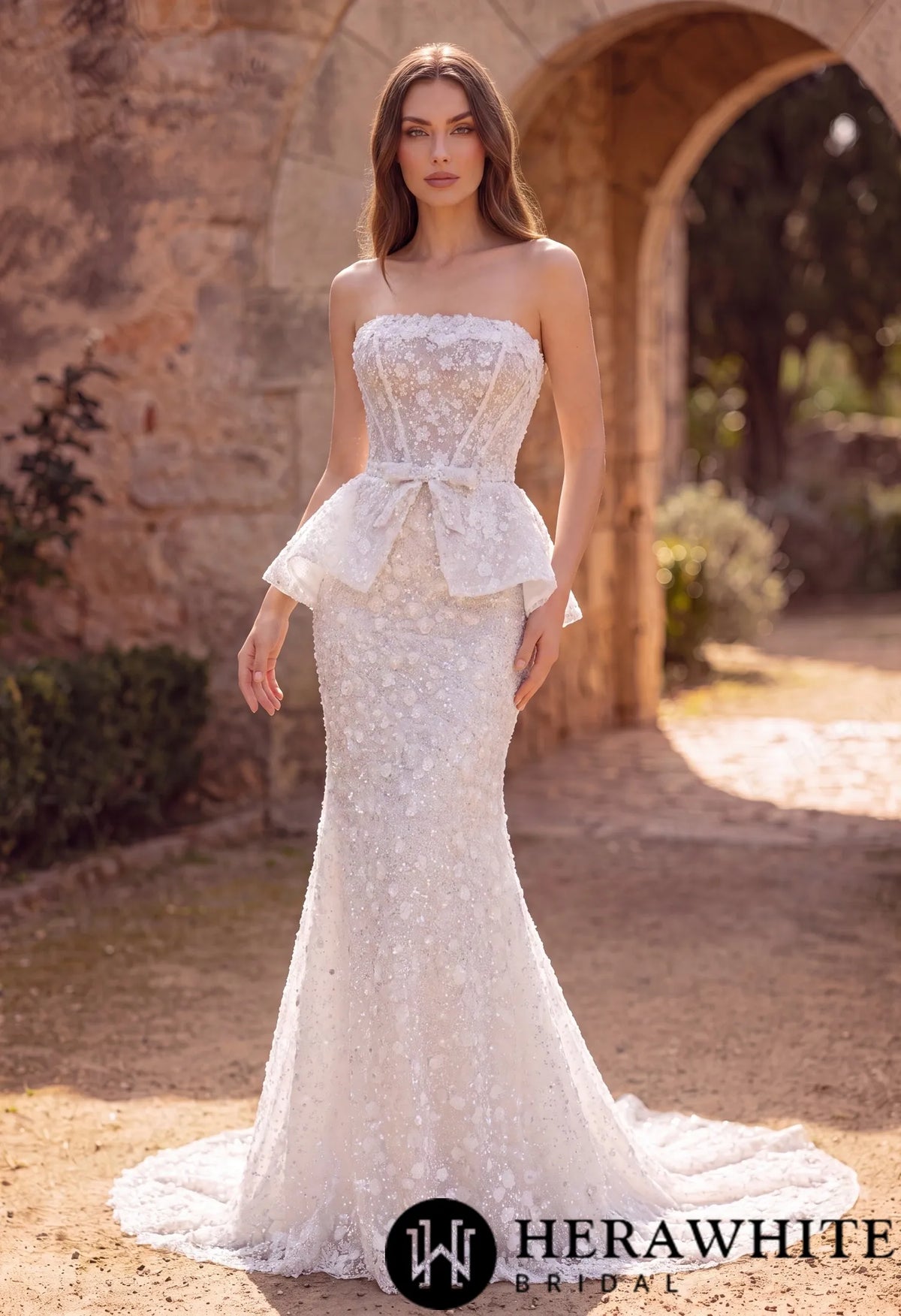 Mermaid Wedding Dress with Beaded Lace Peplum Sash HW3911
