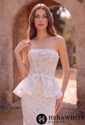 Mermaid Wedding Dress with Beaded Lace Peplum Sash HW3911