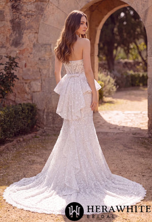 Mermaid Wedding Dress with Beaded Lace Peplum Sash HW3911