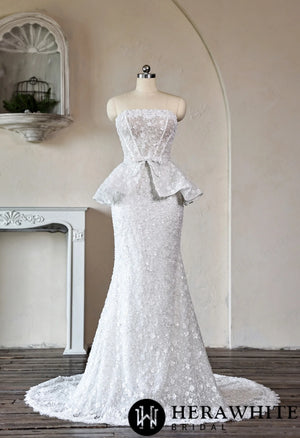 Mermaid Wedding Dress with Beaded Lace Peplum Sash HW3911