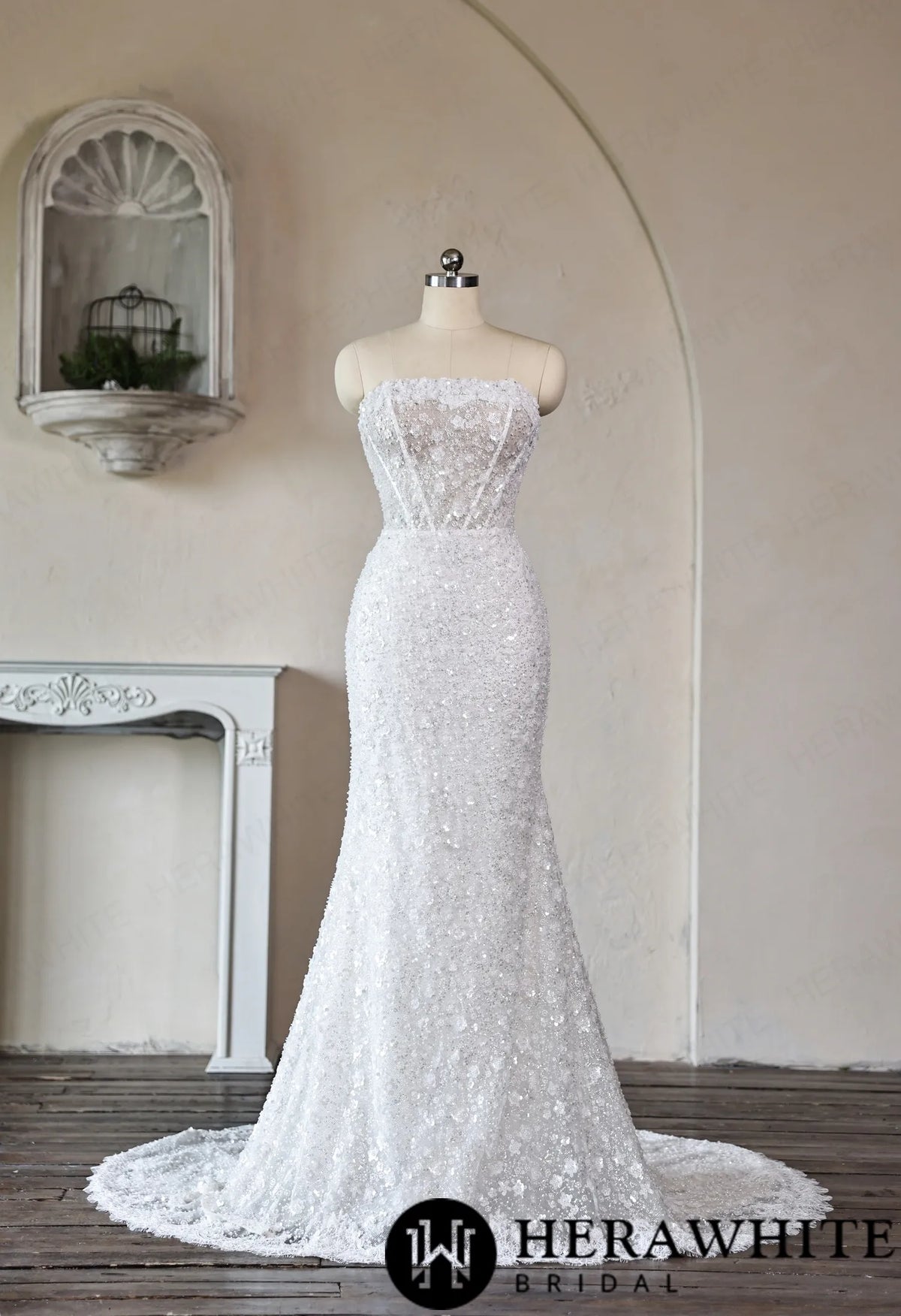 Mermaid Wedding Dress with Beaded Lace Peplum Sash HW3911