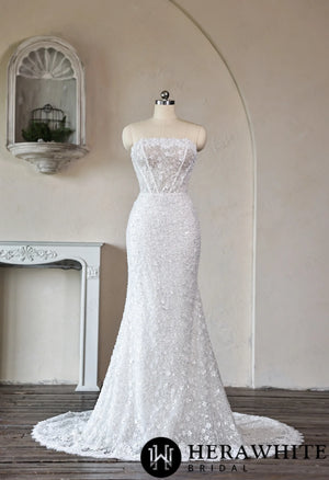 Mermaid Wedding Dress with Beaded Lace Peplum Sash HW3911