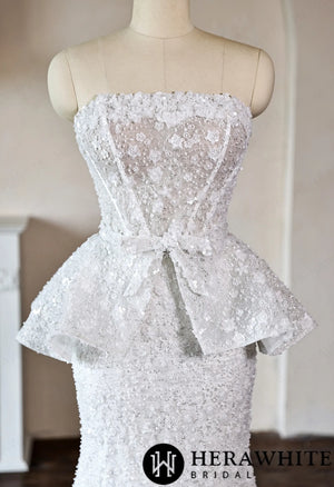 Mermaid Wedding Dress with Beaded Lace Peplum Sash HW3911