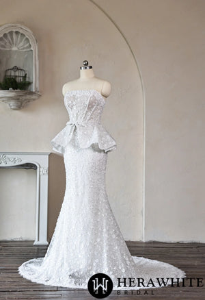 Mermaid Wedding Dress with Beaded Lace Peplum Sash HW3911