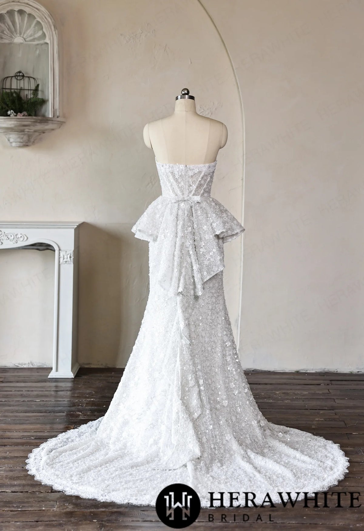 Mermaid Wedding Dress with Beaded Lace Peplum Sash HW3911