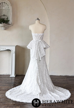 Mermaid Wedding Dress with Beaded Lace Peplum Sash HW3911