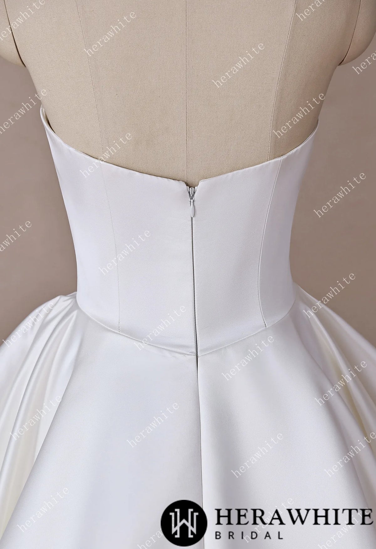 Scoop Neck Satin Bridal Gown with Asymmetric Pleats Waist & Detachable Scarf HW3914
