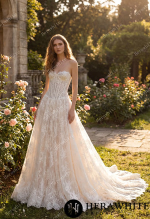 Strapless Sweetheart Chantilly Lace Wedding Gown HW3915