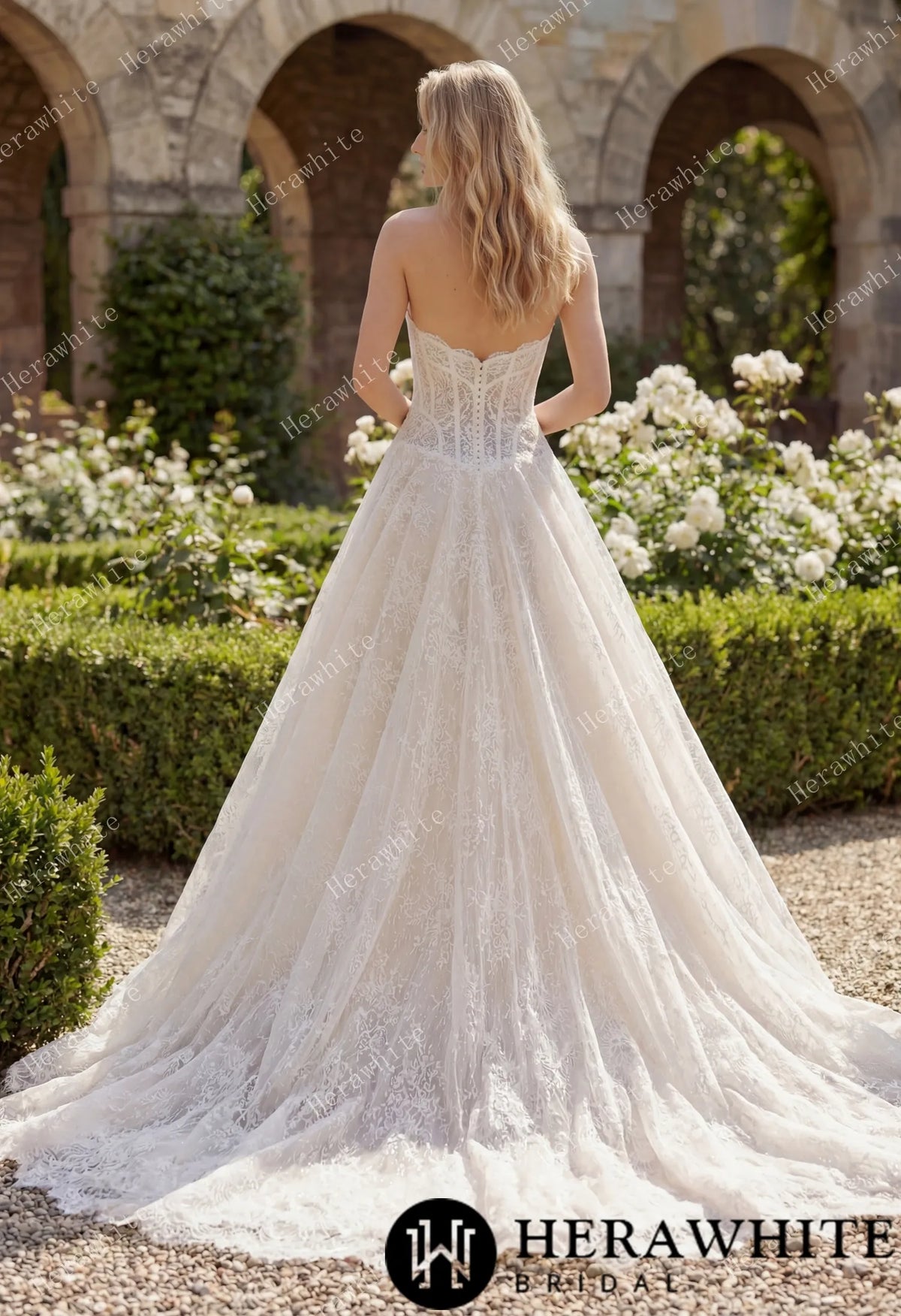 Strapless Sweetheart Chantilly Lace Wedding Gown HW3915