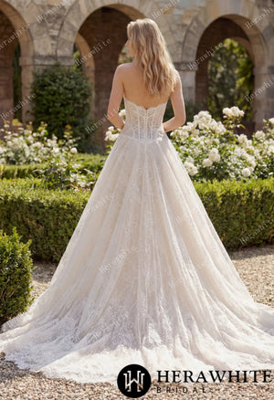 Strapless Sweetheart Chantilly Lace Wedding Gown HW3915