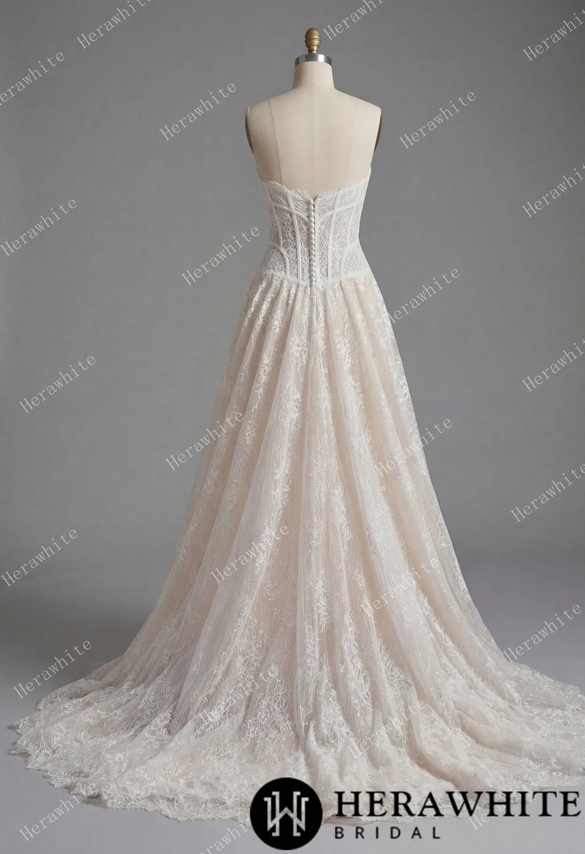Strapless Sweetheart Chantilly Lace Wedding Gown HW3915