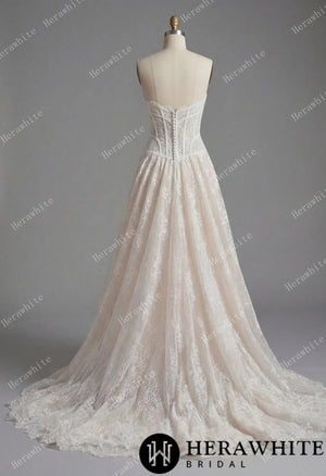 Strapless Sweetheart Chantilly Lace Wedding Gown HW3915