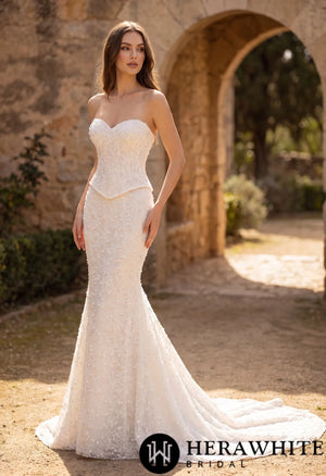 Sweetheart Fit-and-Flare Beaded Lace Wedding Dress HW3942 A+B