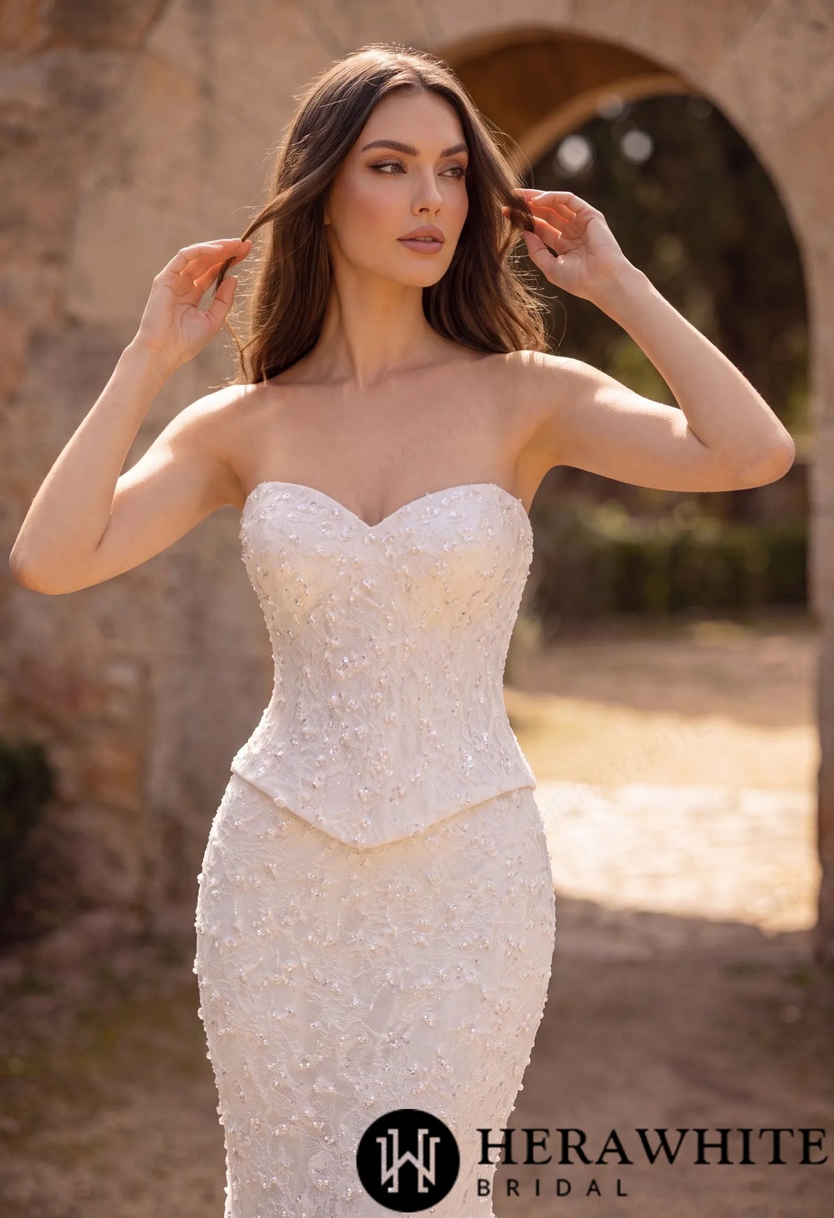 Sweetheart Fit-and-Flare Beaded Lace Wedding Dress HW3942 A+B