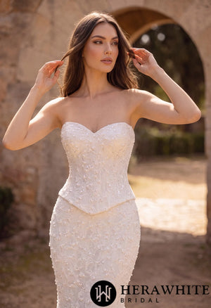 Sweetheart Fit-and-Flare Beaded Lace Wedding Dress HW3942 A+B