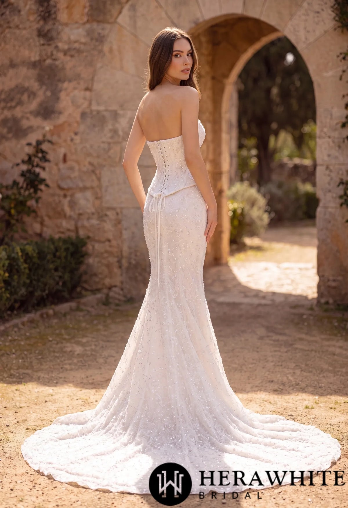Sweetheart Fit-and-Flare Beaded Lace Wedding Dress HW3942 A+B