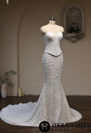 Sweetheart Fit-and-Flare Beaded Lace Wedding Dress HW3942 A+B