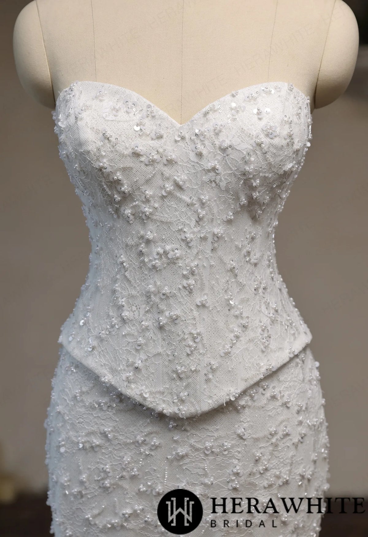 Sweetheart Fit-and-Flare Beaded Lace Wedding Dress HW3942 A+B