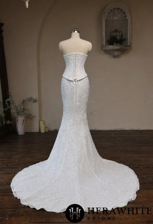 Sweetheart Fit-and-Flare Beaded Lace Wedding Dress HW3942 A+B