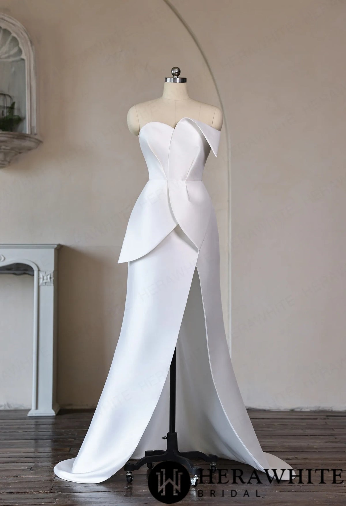 Mikado Wedding Gown with Detachable Overskirt HW3951