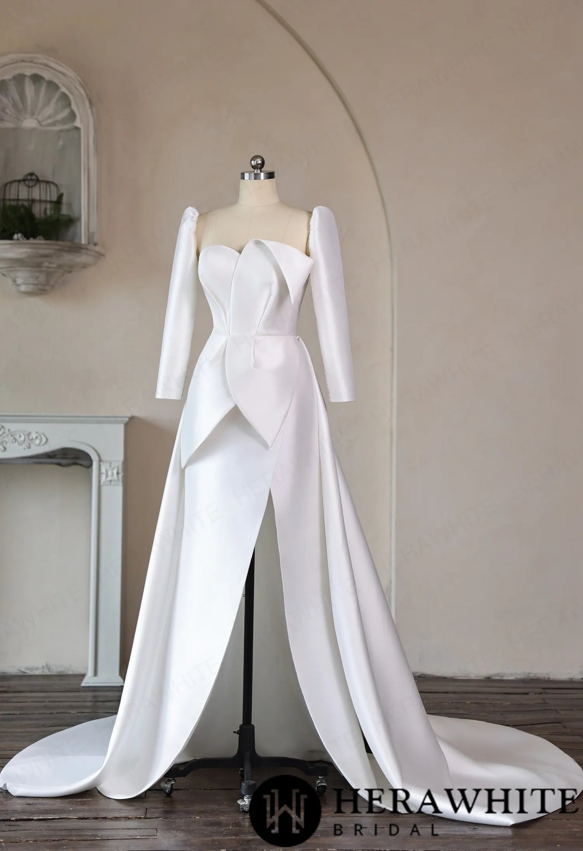 Mikado Wedding Gown with Detachable Overskirt HW3951