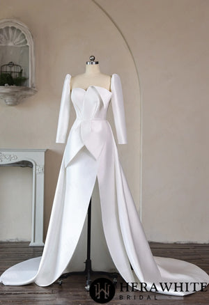 Mikado Wedding Gown with Detachable Overskirt HW3951