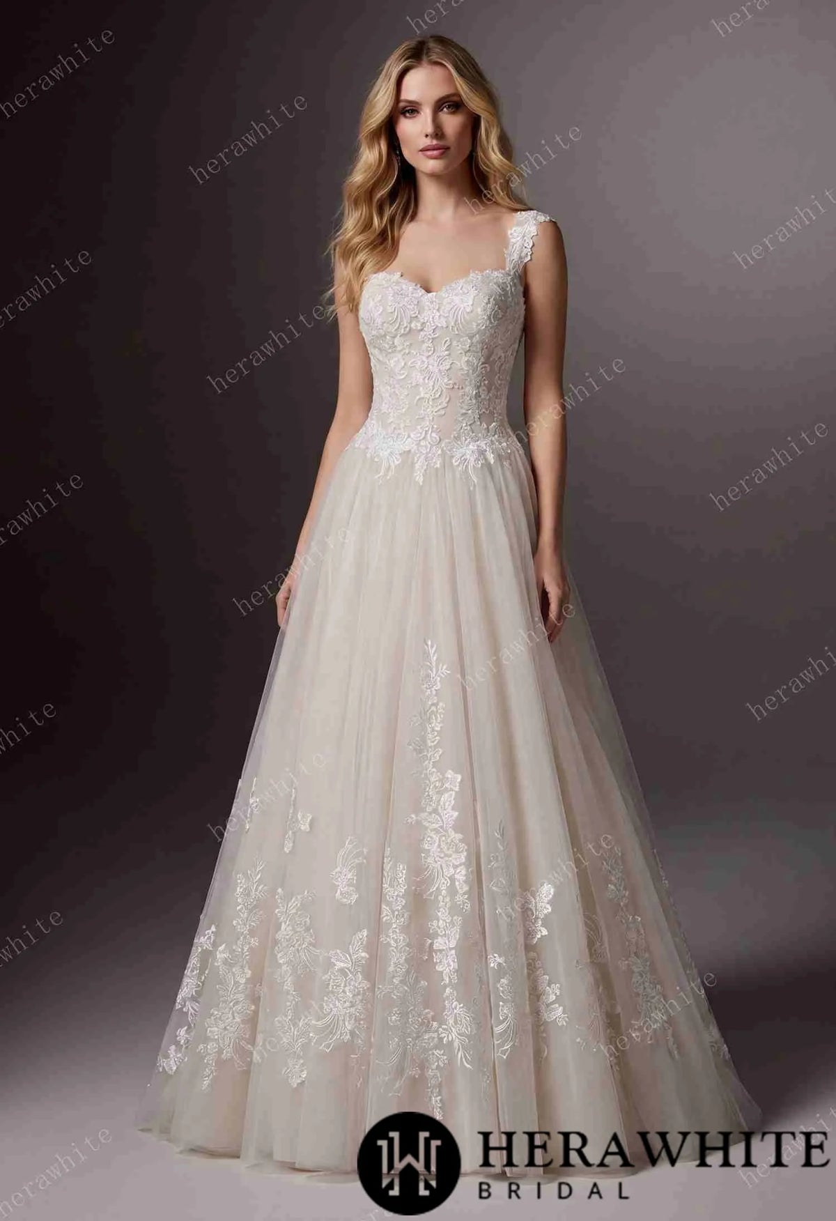 Sweetheart Floral Lace Ball Gown With Illusion Straps & Corset Back HW3977