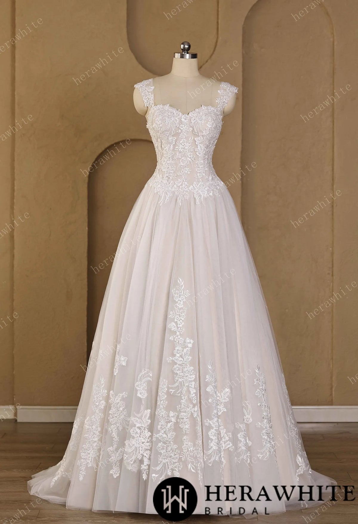 Sweetheart Floral Lace Ball Gown With Illusion Straps & Corset Back HW3977