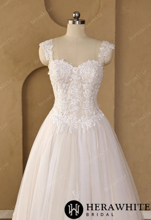 Sweetheart Floral Lace Ball Gown With Illusion Straps & Corset Back HW3977