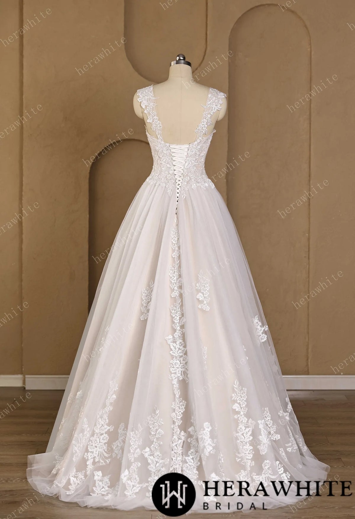 Sweetheart Floral Lace Ball Gown With Illusion Straps & Corset Back HW3977