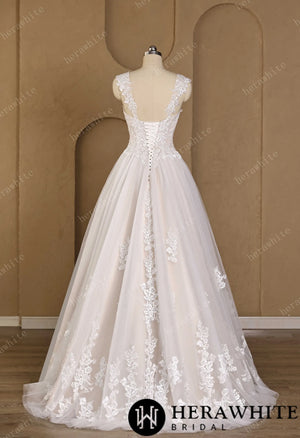 Sweetheart Floral Lace Ball Gown With Illusion Straps & Corset Back HW3977