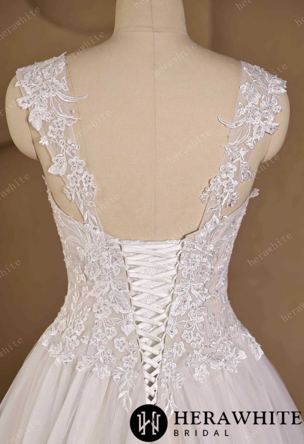 Sweetheart Floral Lace Ball Gown With Illusion Straps & Corset Back HW3977