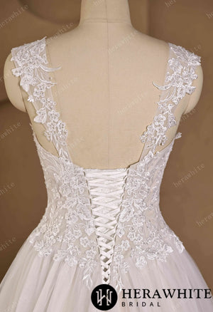 Sweetheart Floral Lace Ball Gown With Illusion Straps & Corset Back HW3977