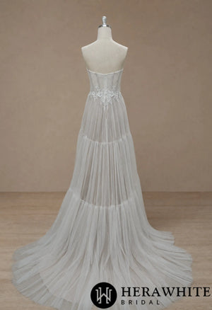 Tiered A-Line Tulle Wedding Dress with Floral Lace HW4097