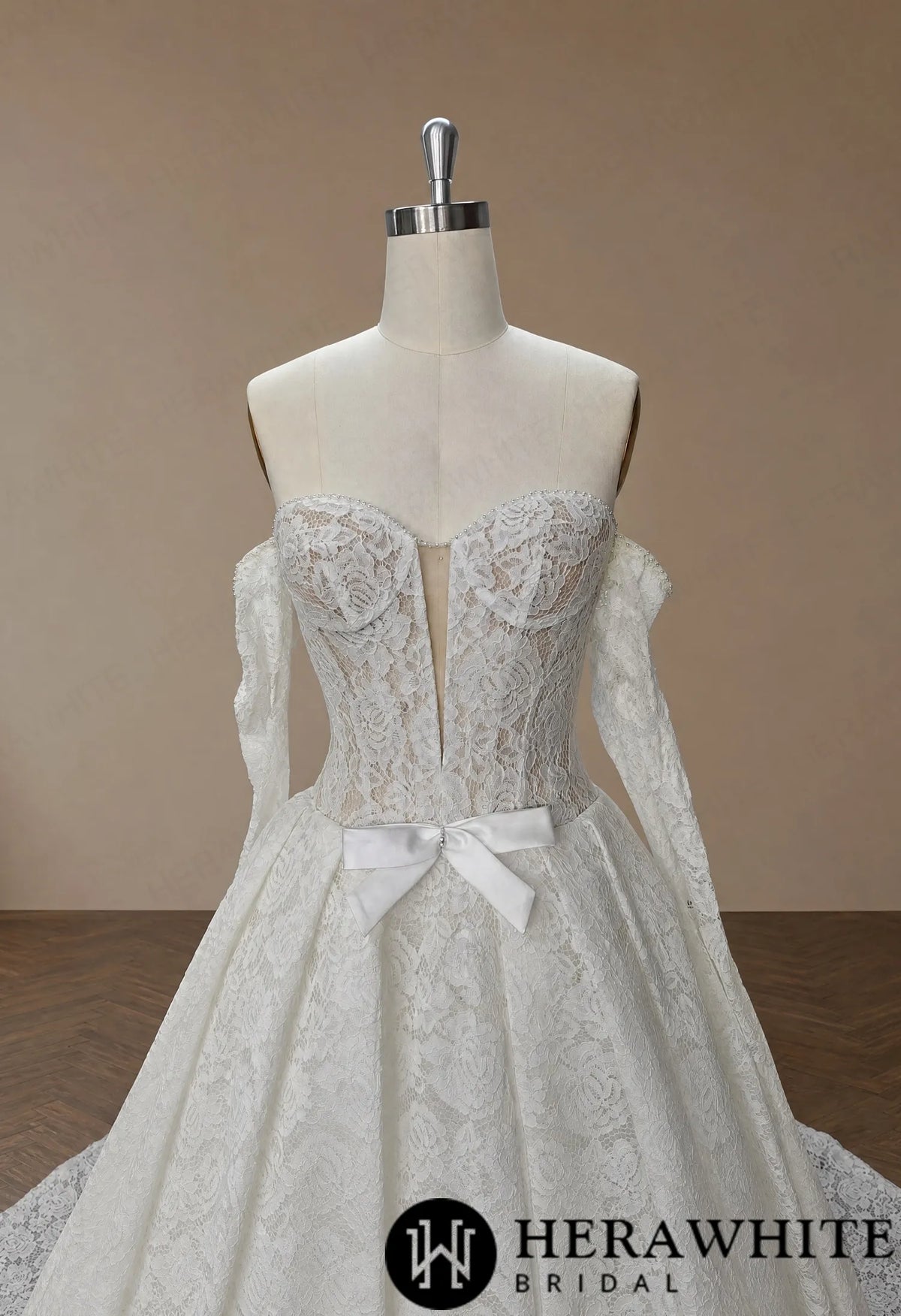 Plunge Illusion Lace Wedding Dress - Off-Shoulder HW4100