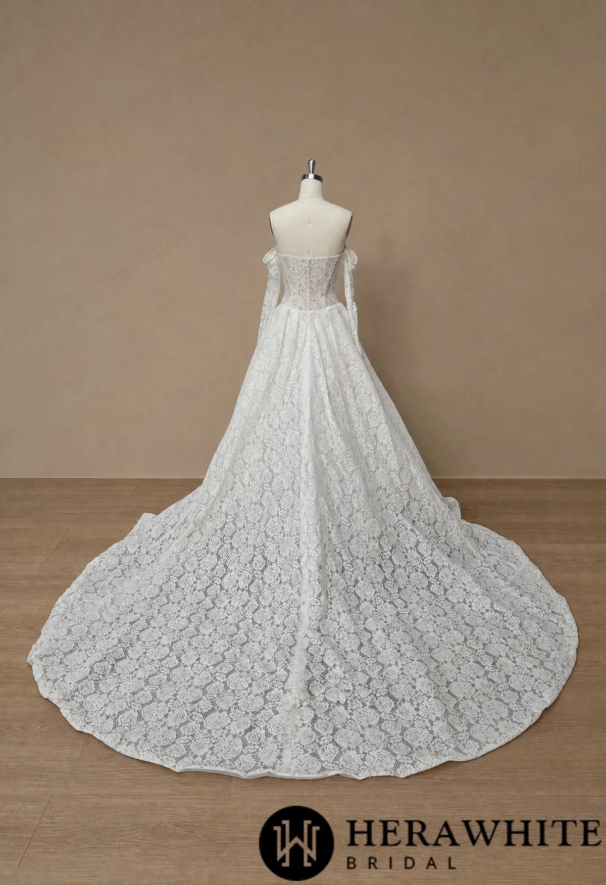 Plunge Illusion Lace Wedding Dress - Off-Shoulder HW4100