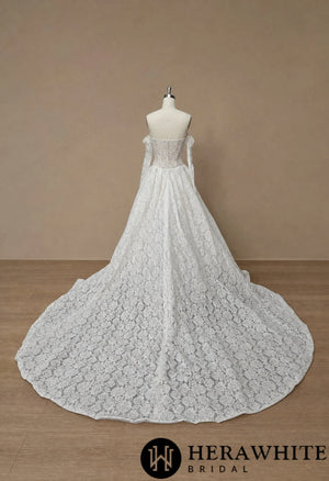 Plunge Illusion Lace Wedding Dress - Off-Shoulder HW4100