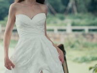 Jacquard Puff Sleeves Grace Slit And Sweetheart Wedding Dress HW3417