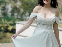 As Cheerful  Off the Shoulder Chiffon Wedding Dress HW3566