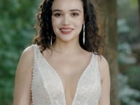 Sparkling A-line Gown with Deep V-neckline and Floral Embellished Bodice HW3581