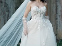 Strapless Tulle Wedding Ball Gown with 3D Embroidery Flowers HW3569