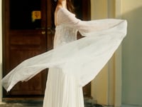 Delicately Pleated Skirt Wedding Bridal  Dress  With Removable Structured Corset Vest HW3804-B
