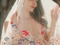 Colorful Lace Wedding Dress With Off-Shoulder Sleeves– Blush Pink Elegant Bridal Gown HW3852