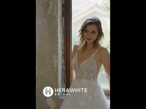 Sparkly Sequined Floral Tulle Ballgown V-neck Wedding Dress HW3035