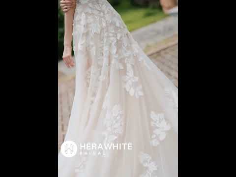 Luxurious Floral Lace  A-Line Sheer Train Wedding Dress HW3039