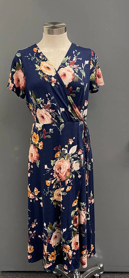 NAVY - Floral Printed Midi Dress for Women: NAVY